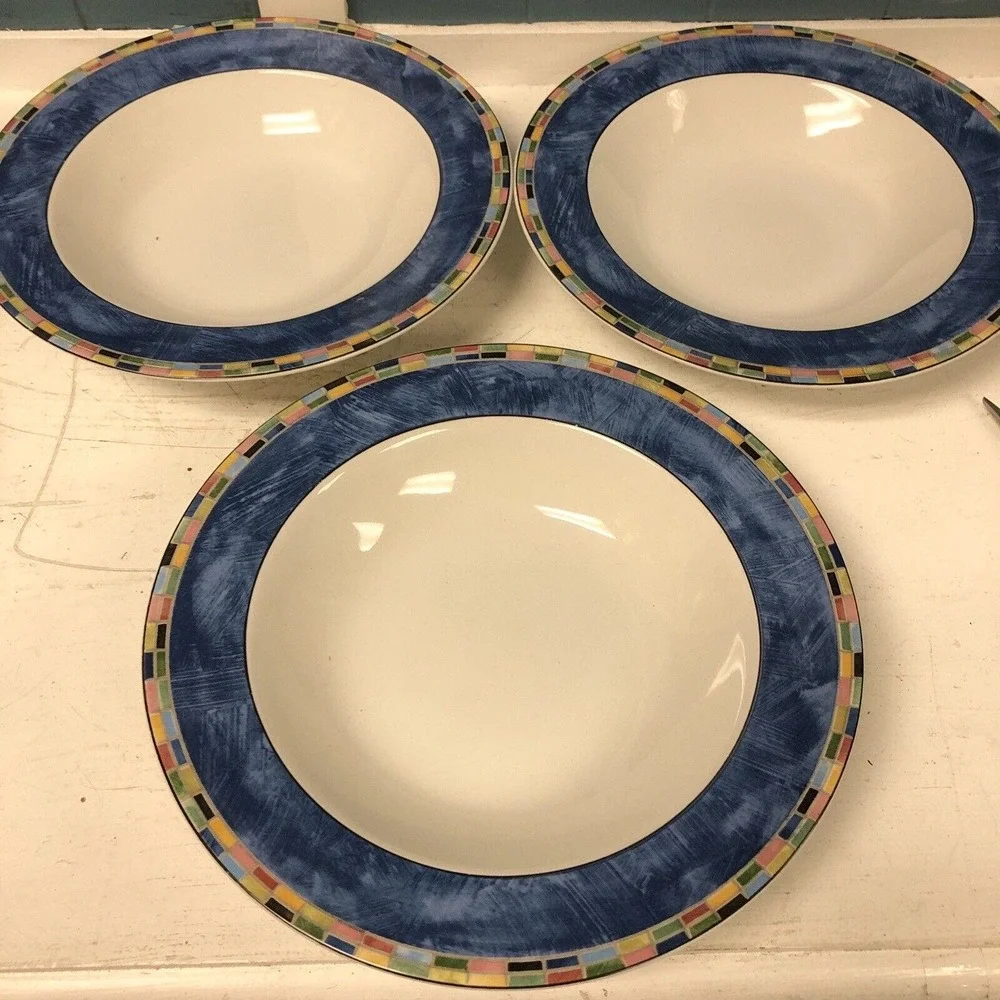 6 Pc PTS INTERNATIONAL INTERIORS FANTASIA Stoneware 3 Soup Bowl + 3 Dessert‎